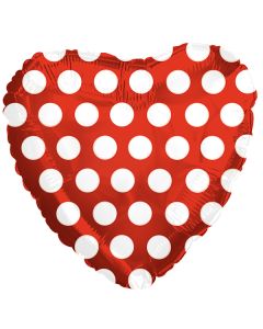 9" Red Heart Polka Dots Inflated with Cup & Stick