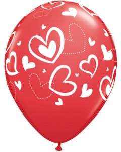 11" Playful Hearts  Red 50ct